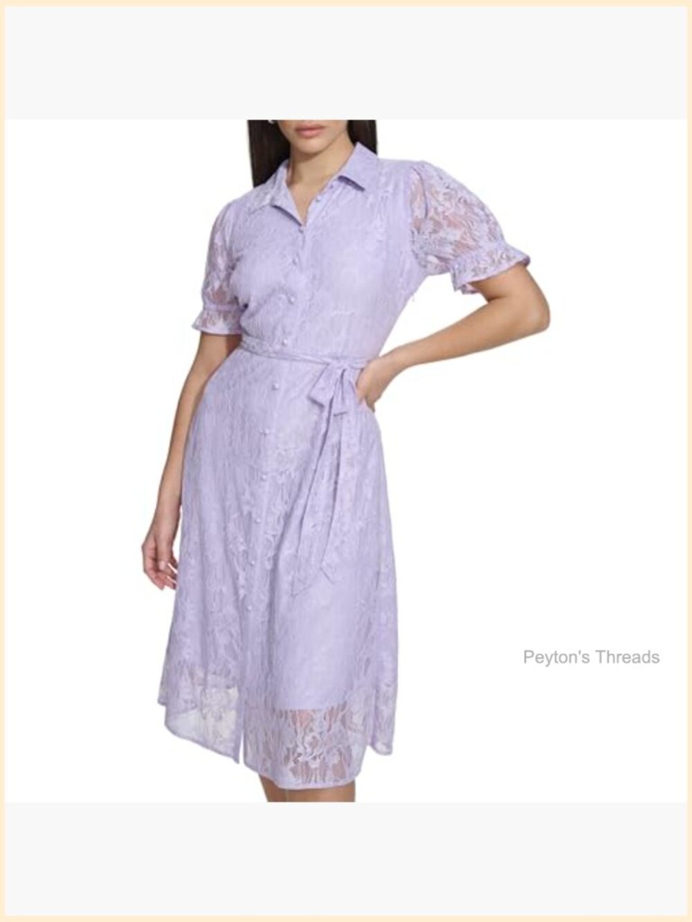 Floral Lace Puff Sleeve Faux Wrap Midi Dress - Picture 4 of 4